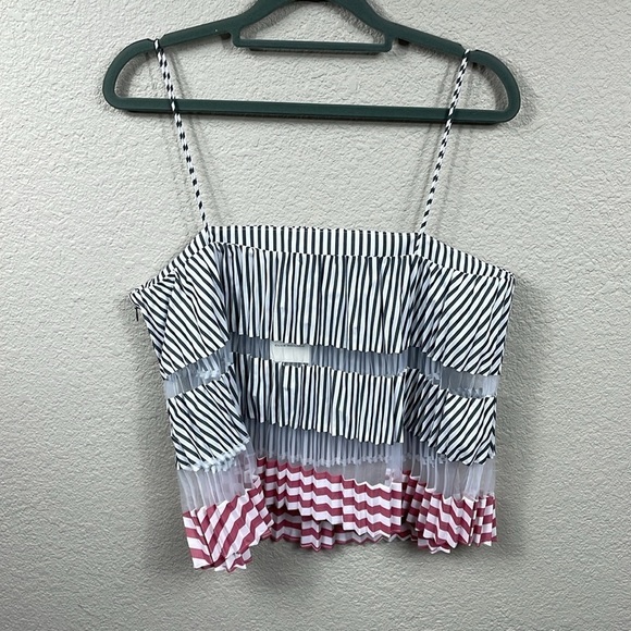 NWT Club Monaco Sunburst Tank Chemise Accordion Pleat Sheer Red White Gray M - Picture 6 of 15